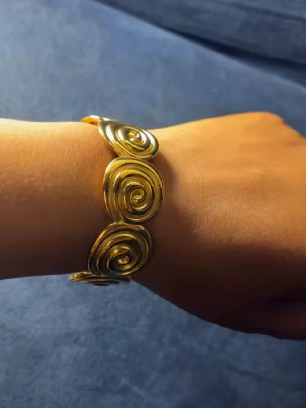 Golden Spiral Cuff Bracelet – Modern Sculptural Statement Jewelry
